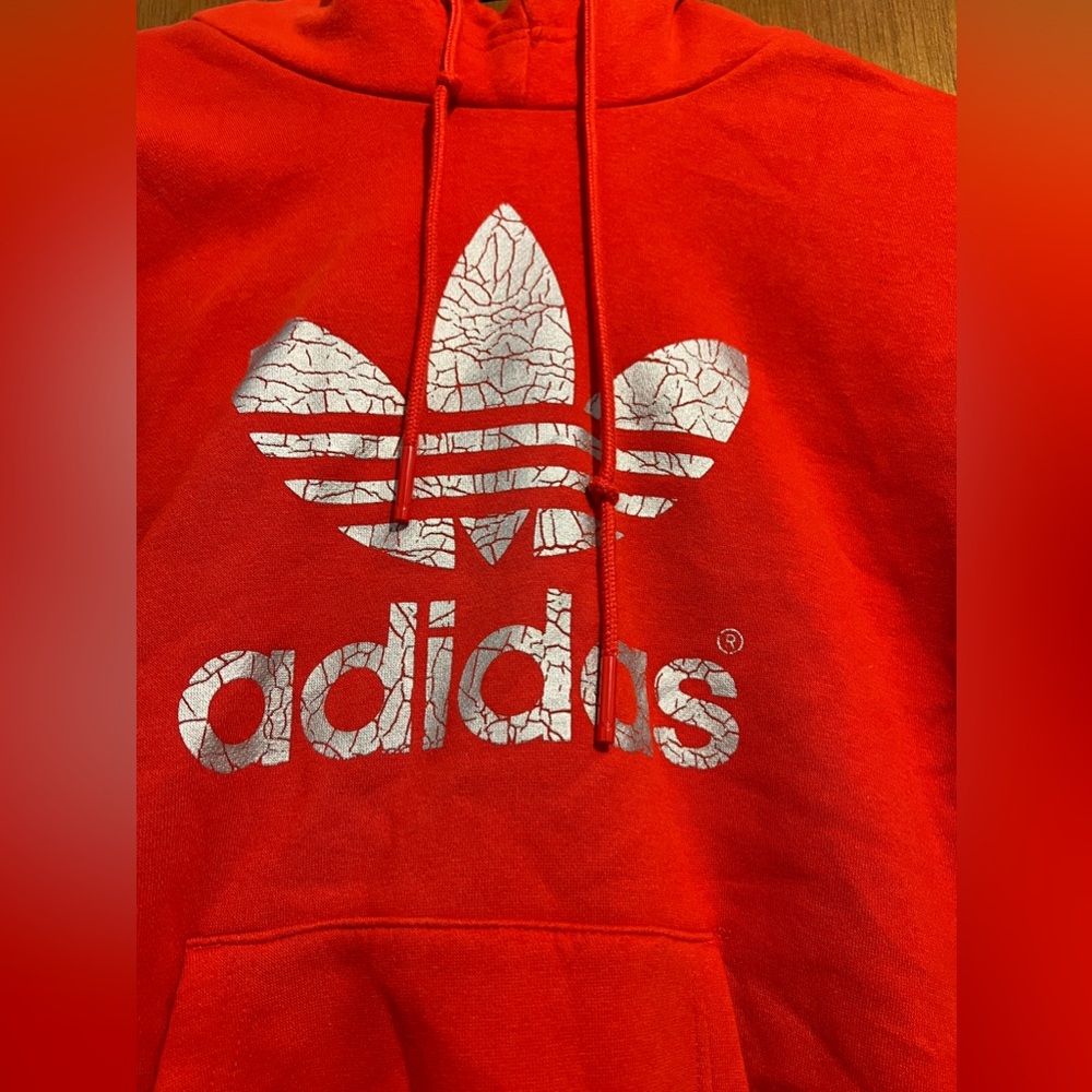 Adidas Women’s Red Feather Crackle Design Hoodie Size Large - Picture 2 of 9